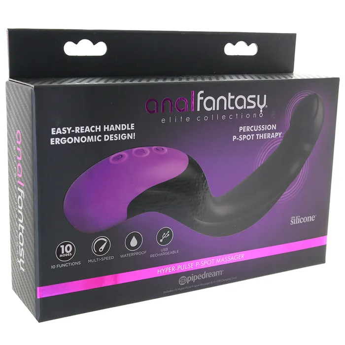 Anal Pipedream Anal Fantasy Elite Collection Rechargeable Silicone HyperPulse PSpot Massager Black Nalpac